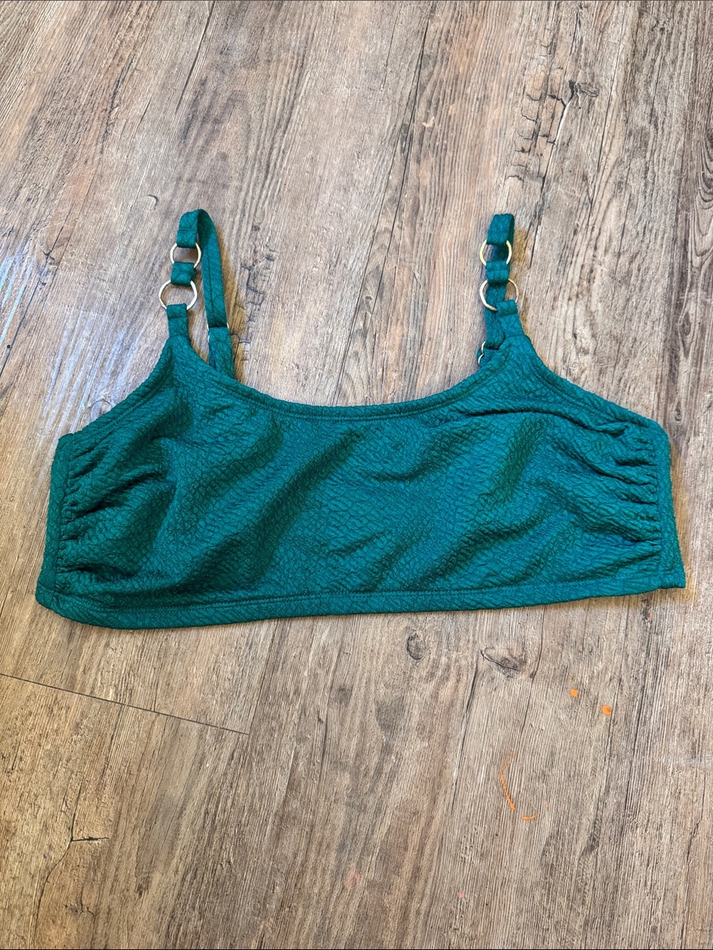 Time and Tru Teal Textured Bikini Top with Ring Strap Details